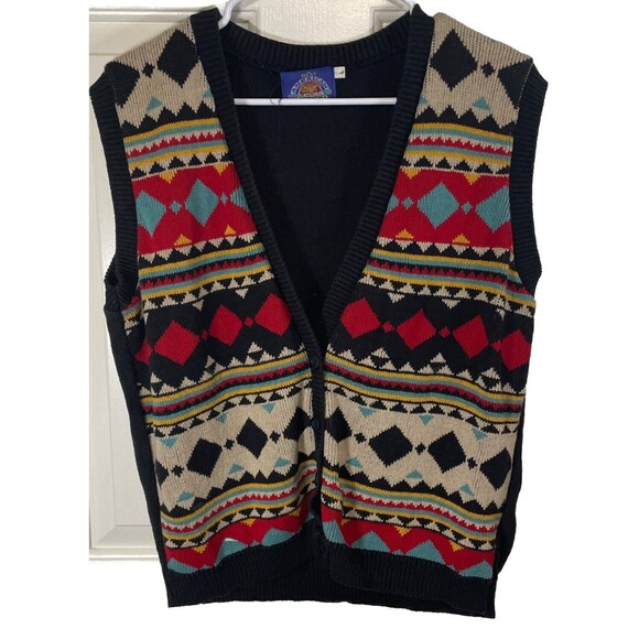 Vintage Women’s LG Southwest Aztec Sweater Vest Boho Y2K Hippie Grunge Granola - Picture 1 of 7